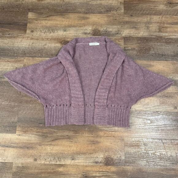 St Ambecco Lilac Open Crop Knit Cardigan Sweater L Mohair Wool Blend Italy FLAW - Picture 1 of 9